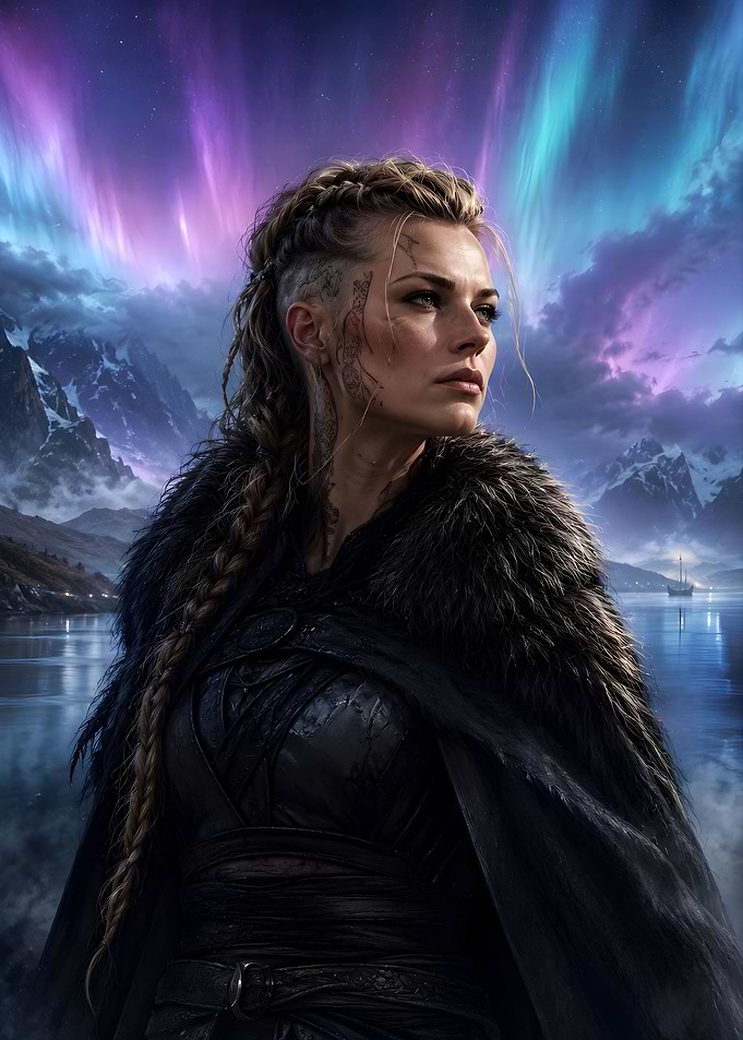 Viking Woman Under Aurora Borealis