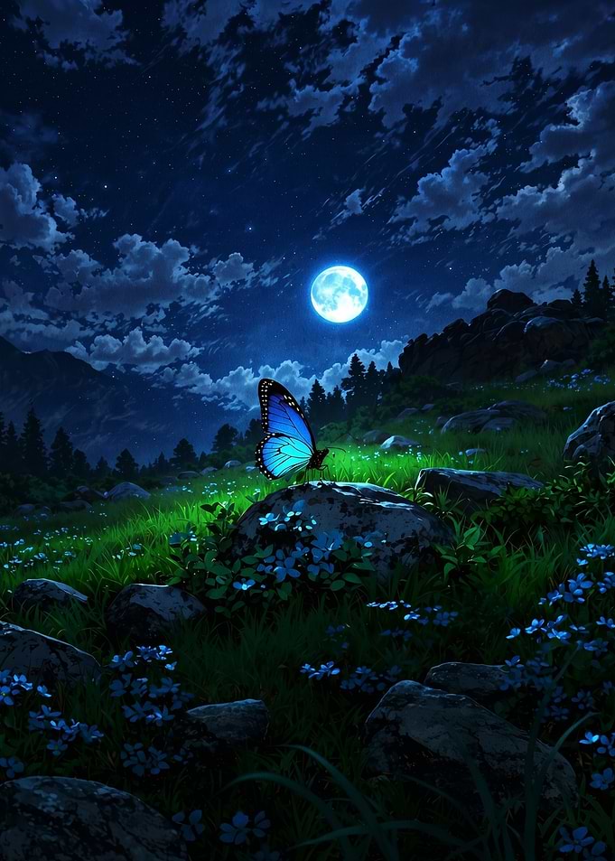 Magical Night Butterfly Landscape