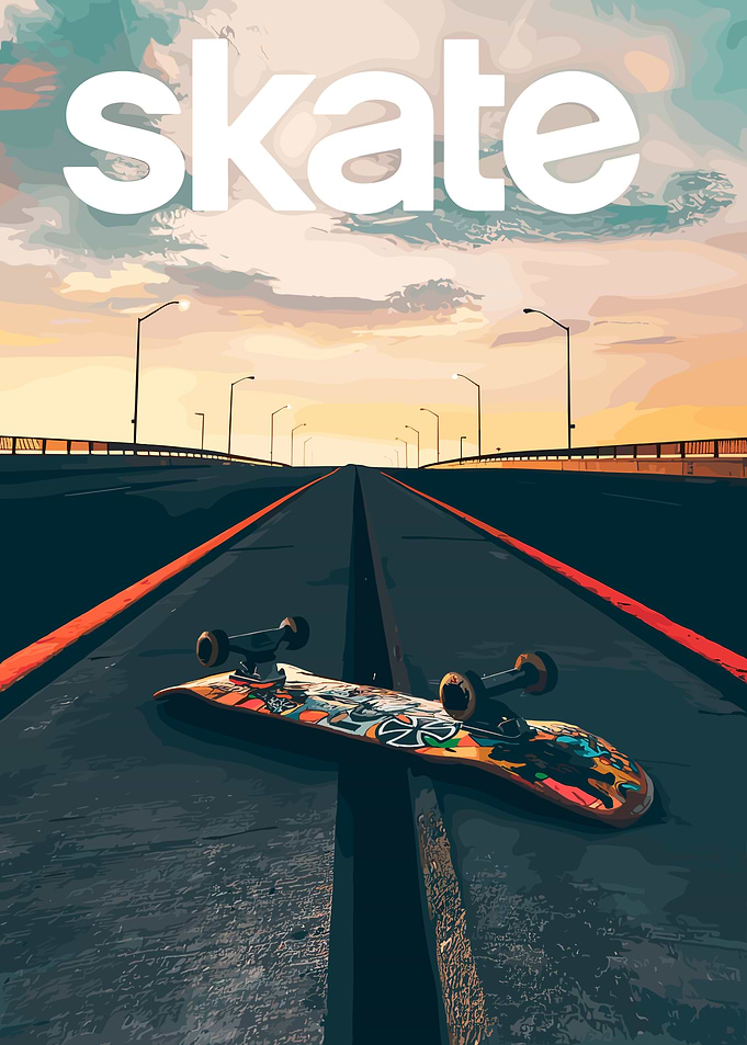 Skateboard on a Bridge at Sunset