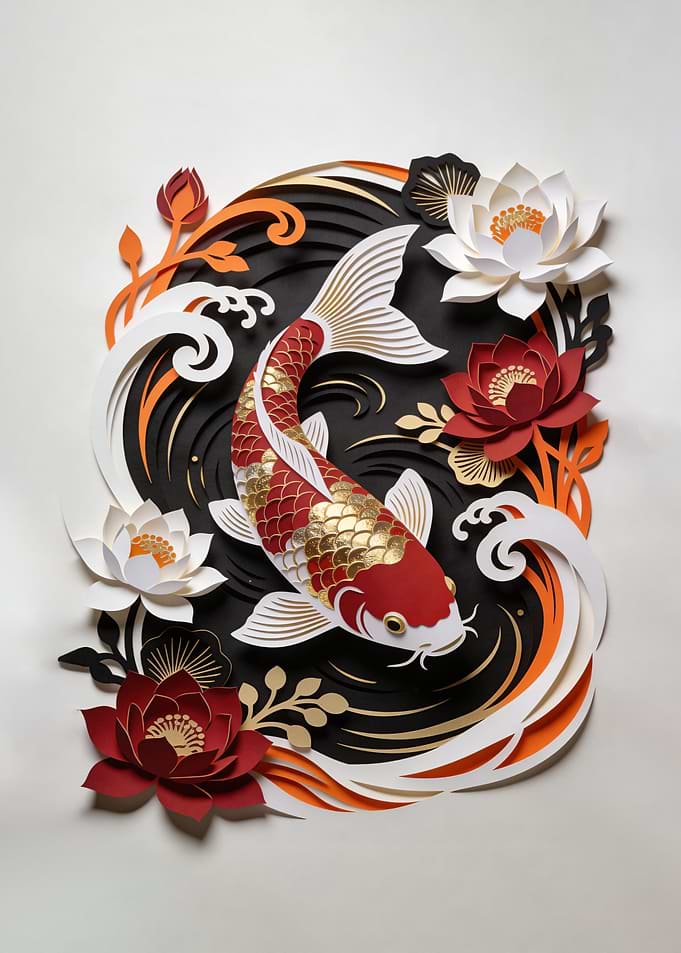 Paper Koi Fish and Lotus Flowers