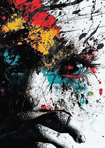 Abstract Portrait with Splattered Paint