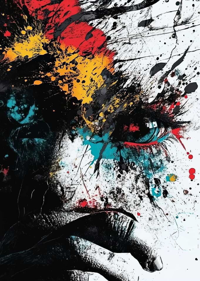 Abstract Portrait with Splattered Paint