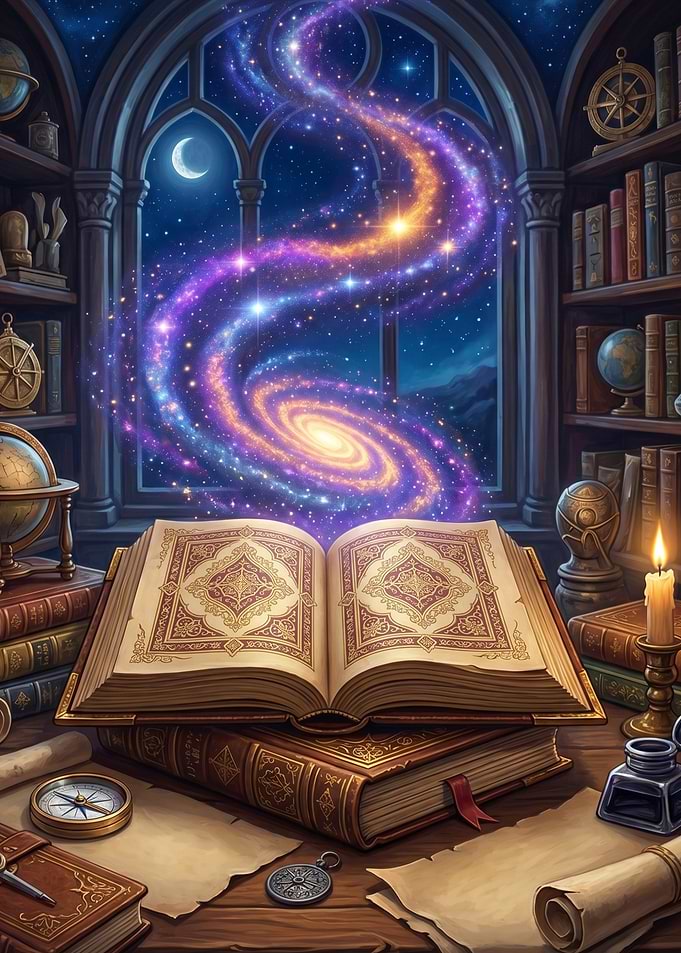 Magical Book Opening to a Galaxy