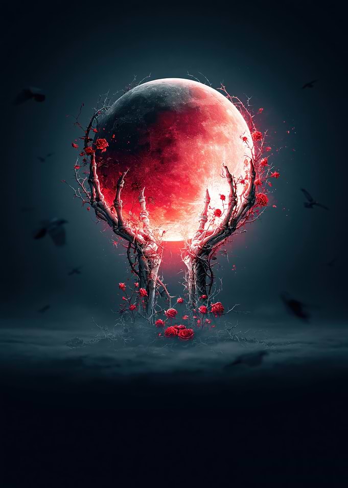 Ethereal Moon Held by Skeletal Hands