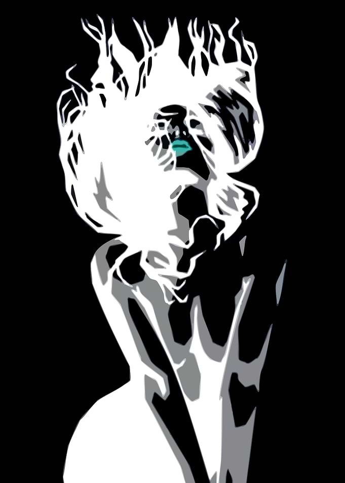 Stylized Woman with White Hair and Blue Lips