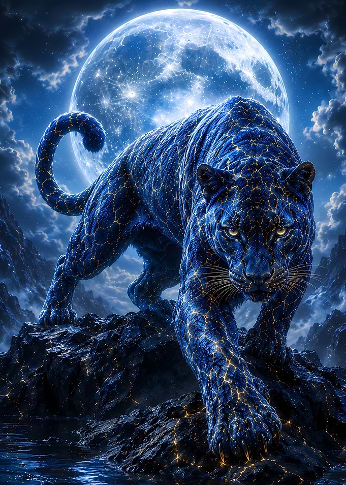 Blue Panther Under the Moon