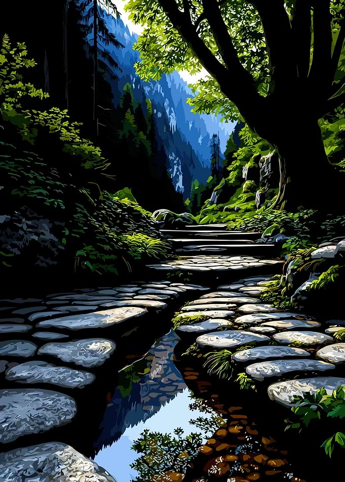 Enchanted Forest Pathway with Stream