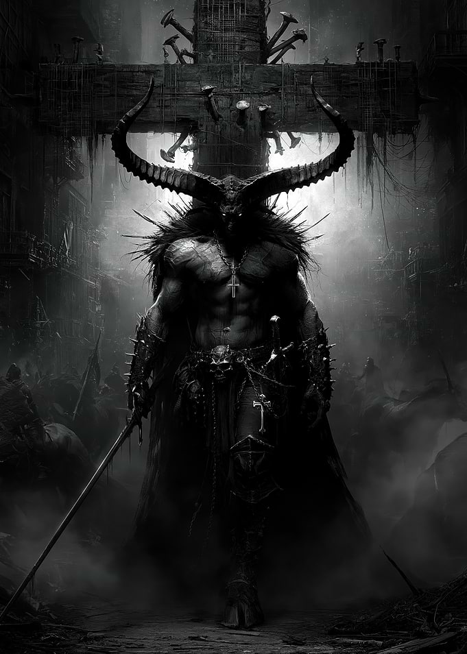 Demonic Figure with Horns and Sword