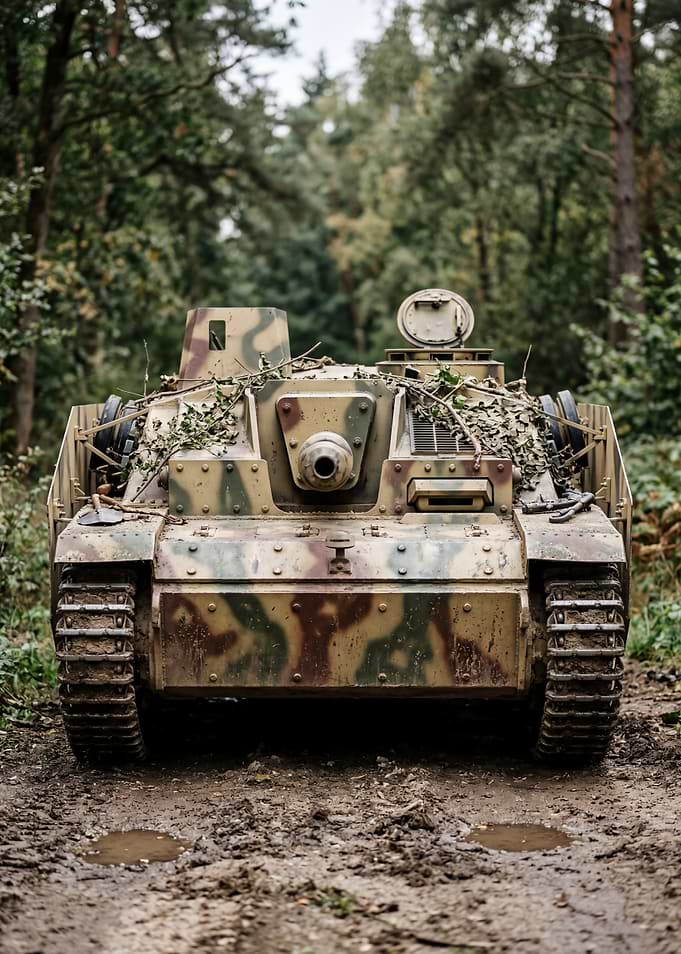 Camouflaged Tank in Forest