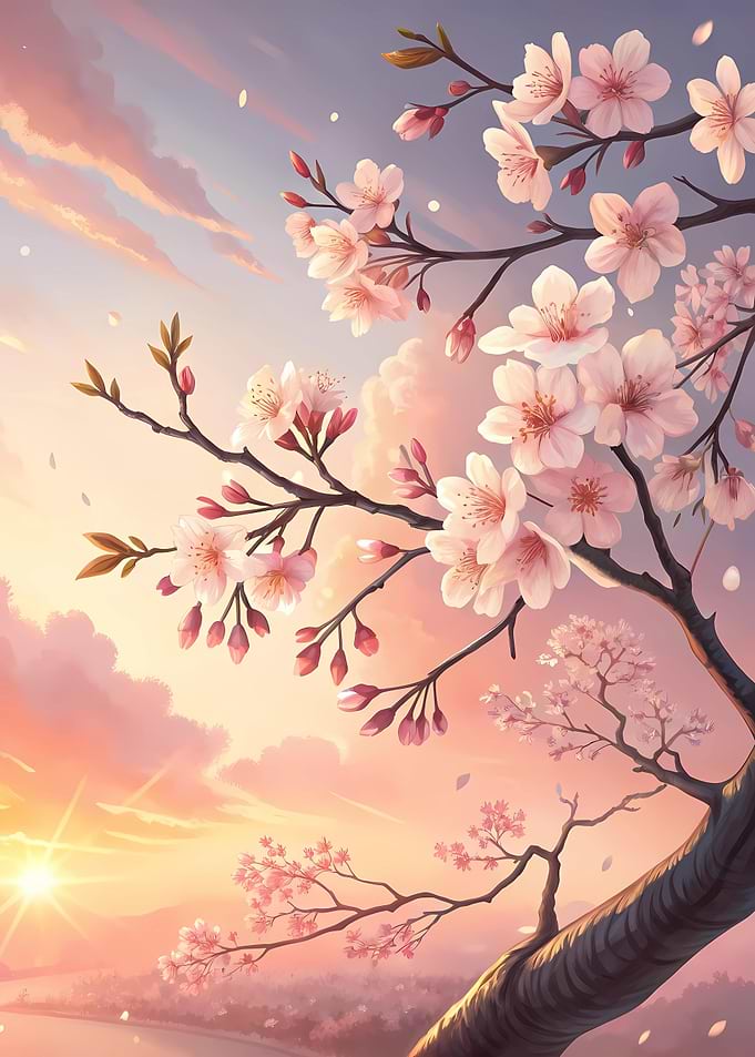 Cherry Blossoms at Sunset