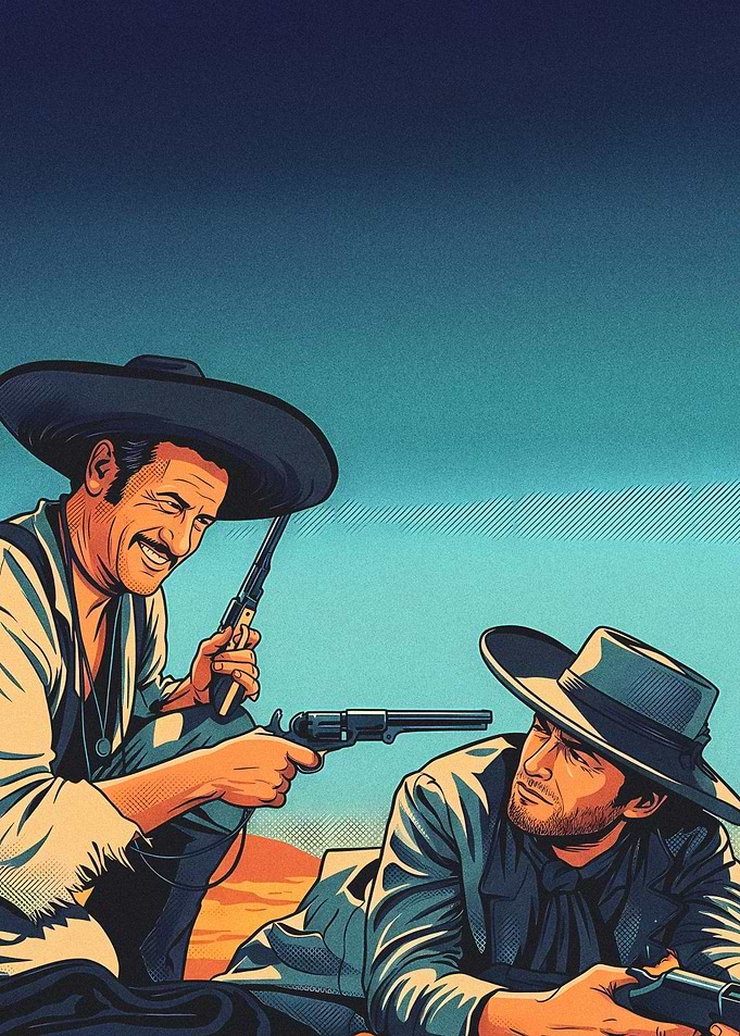 Two cowboys in a standoff