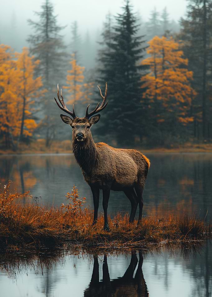 Majestic Stag by a Misty Lake