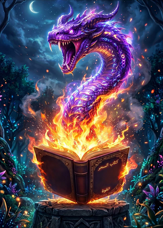 Dragon Emerging from Fiery Book