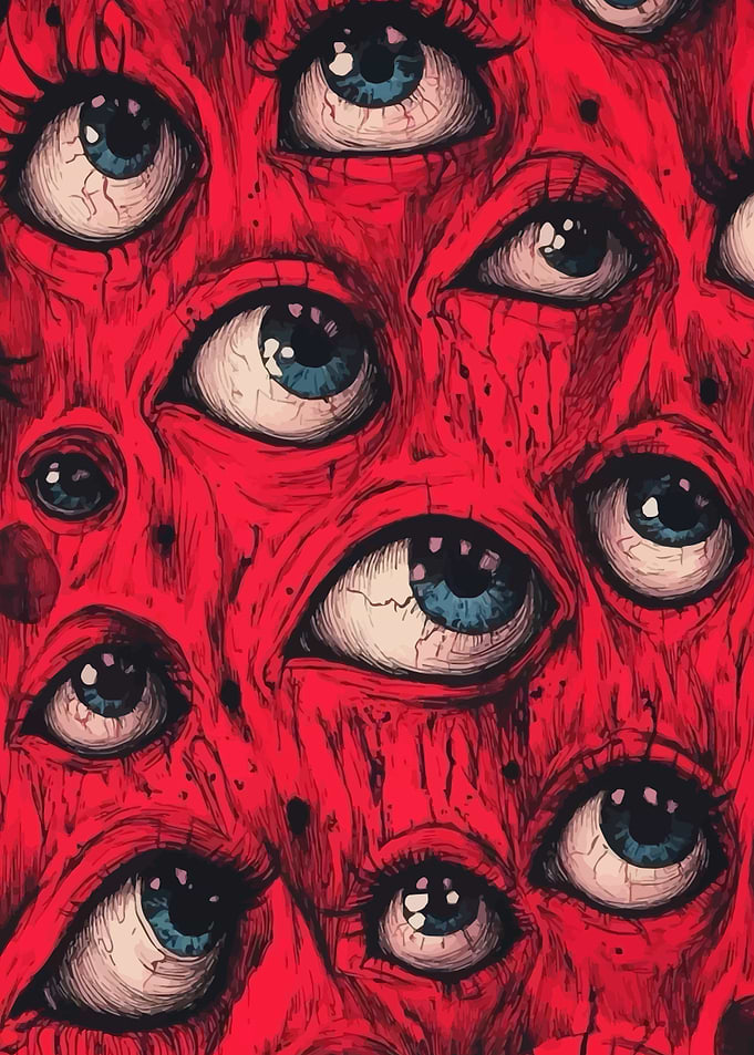 Surreal Eyes on Red Texture