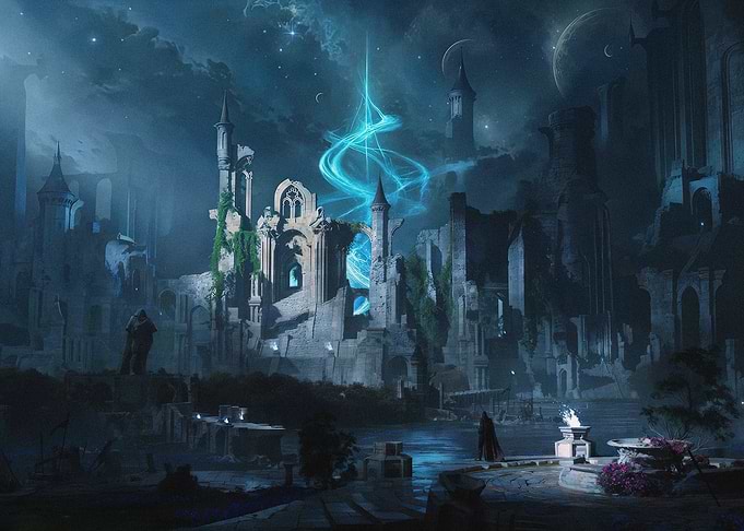 Mystical Ruined Castle with Blue Energy