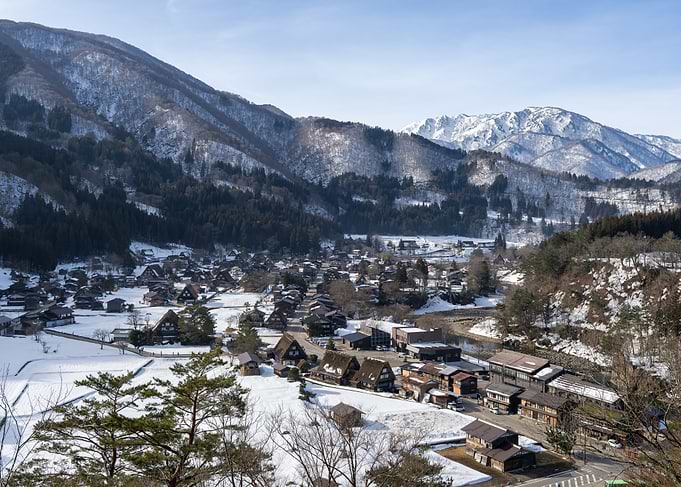 Snowy Japanese Village Shirakawa Go in Mountains
