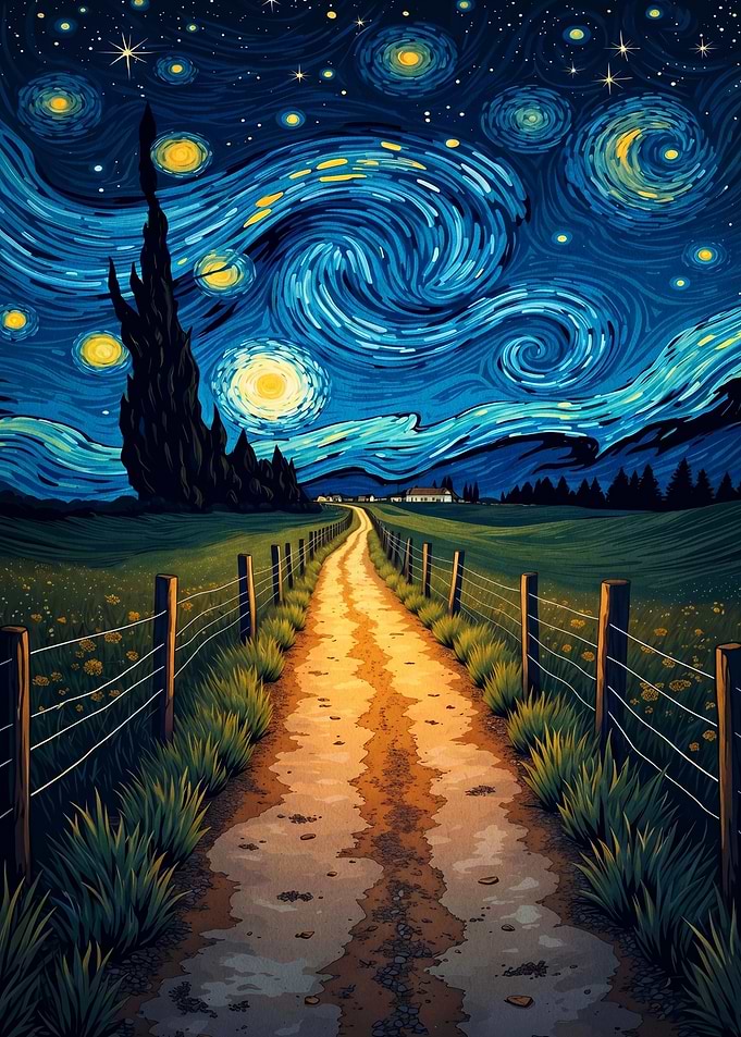 Starry Night Landscape Path