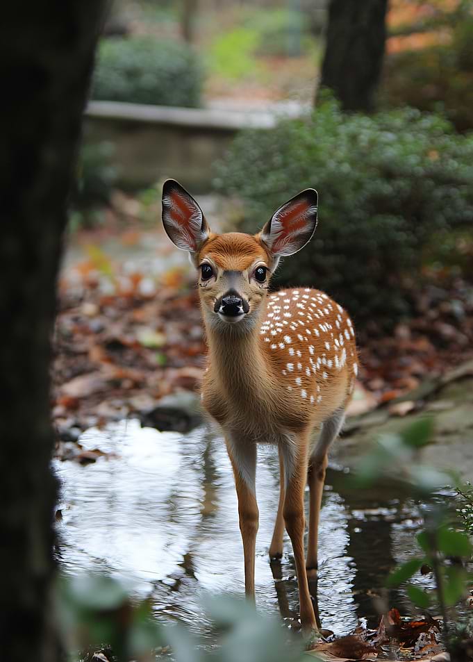 Fawn standing in shallow water