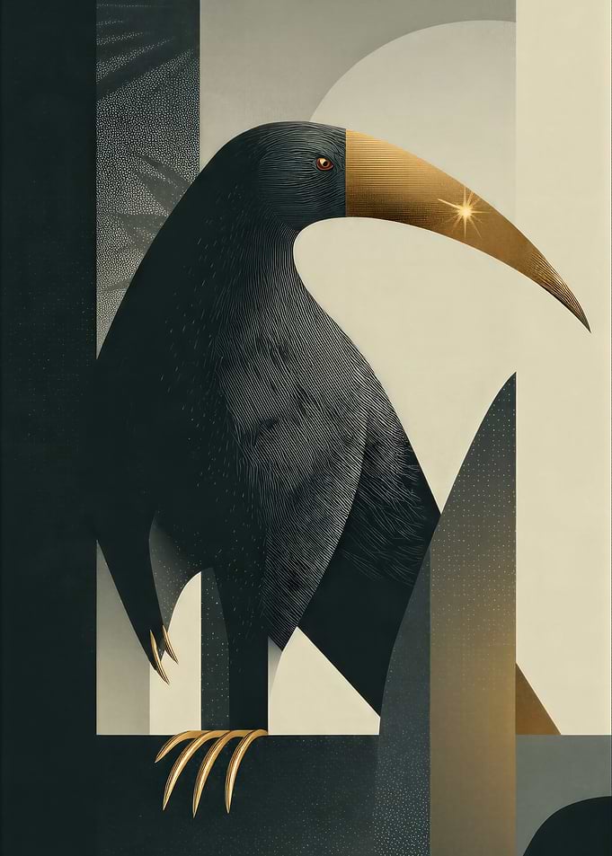 Stylized Bird with Golden Beak
