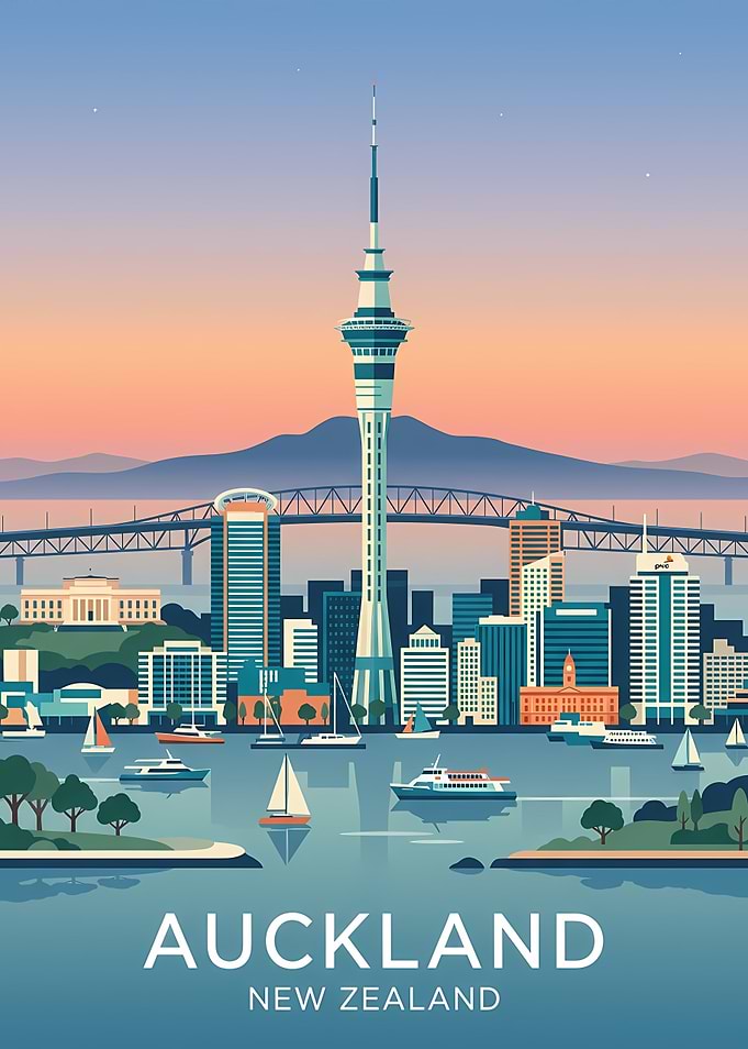 Auckland Skyline at Sunset