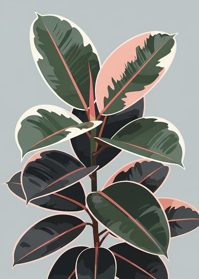 Variegated Rubber Plant Illustration