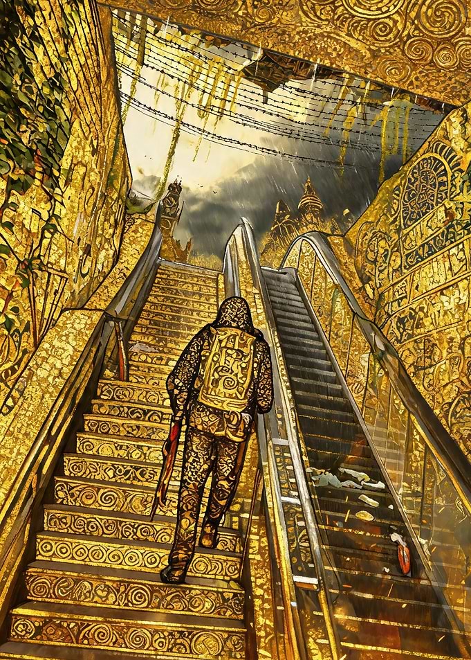 Person Metro Golden Escalator