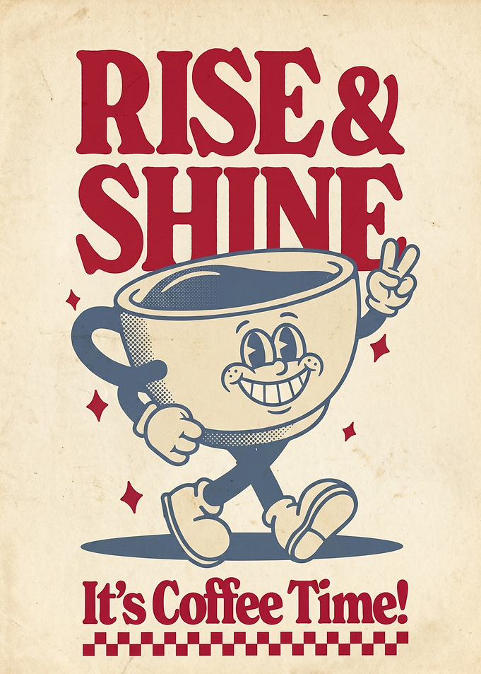 Retro Coffee Cup 'Rise & Shine'