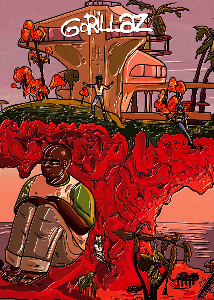 Gorillaz album art with characters