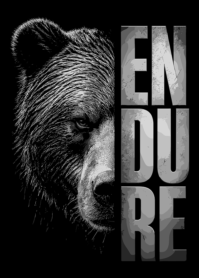 ENDURE Bear Wall Art Motivational Black and White Wildlife Poster