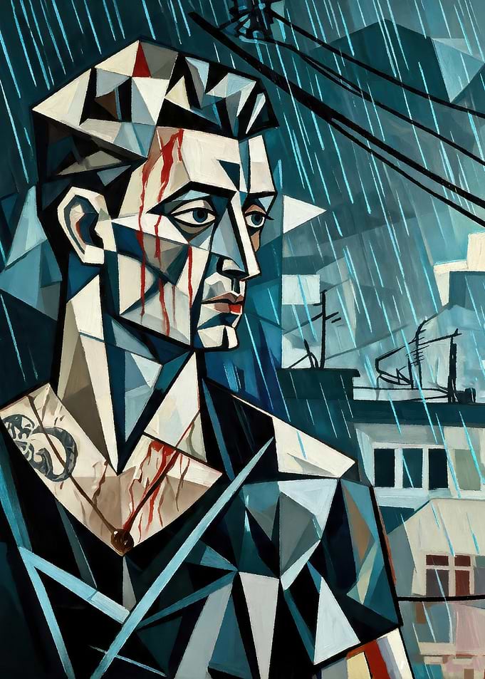 Cubist Portrait of a Man in Rain