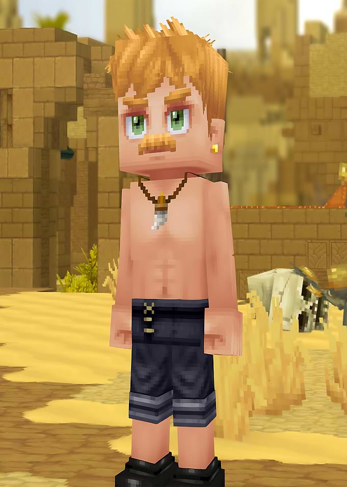 Blocky Character in Desert Ruins