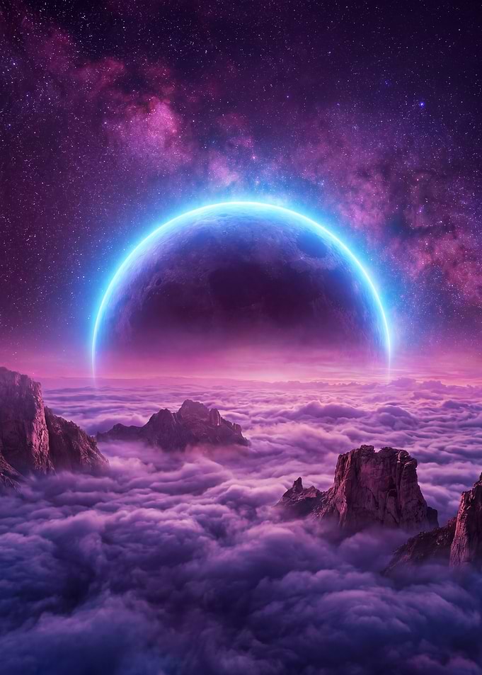 Purple Space Landscape with Planet