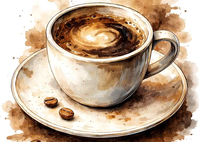 Watercolor Coffee Cup with Beans