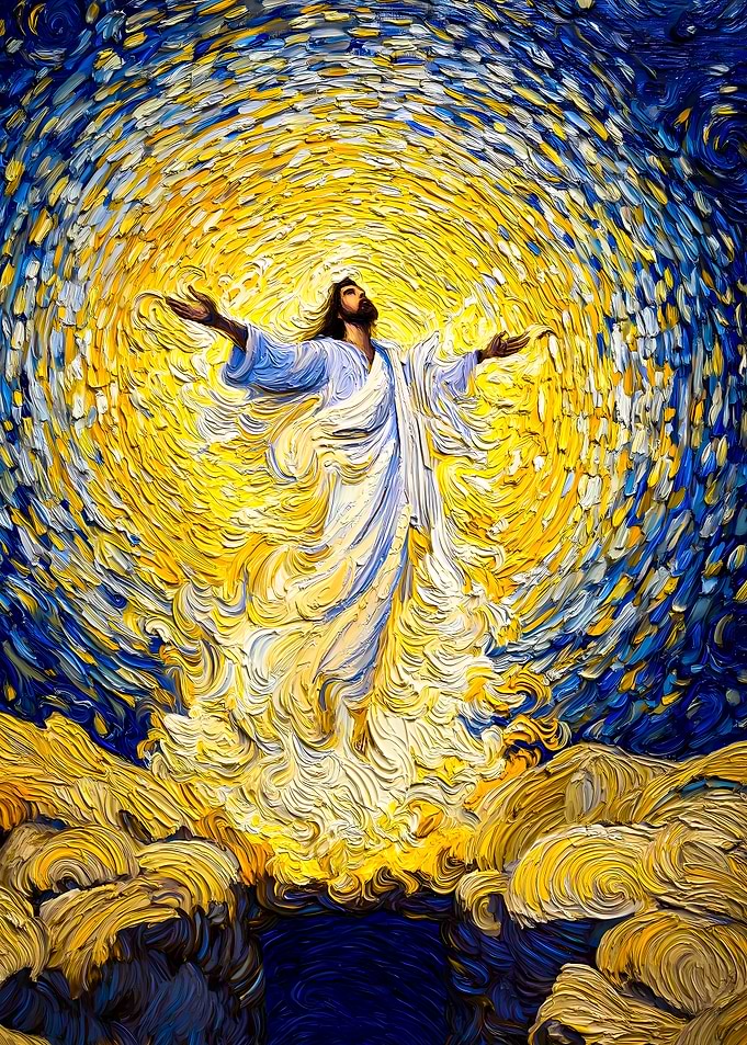 Jesus Ascending in a Swirling Sky