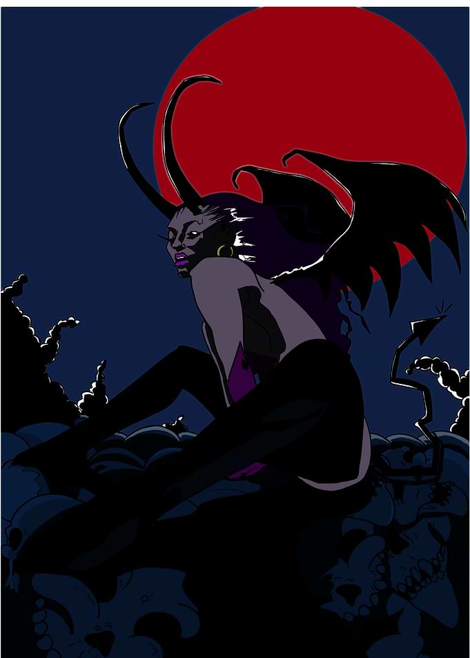 Demonic Woman Under Red Moon
