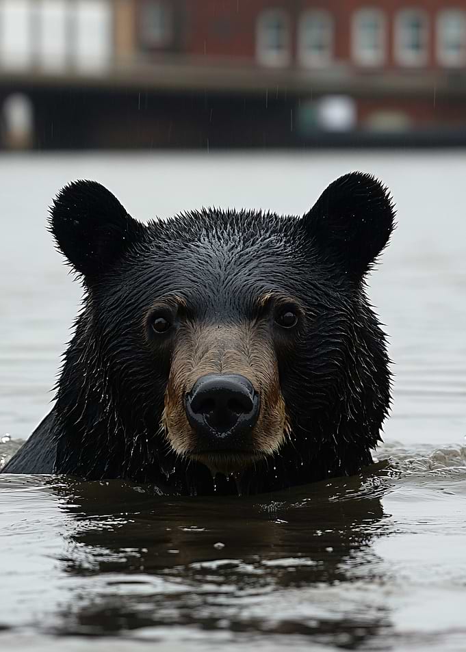 Black Bear Swimming in Water