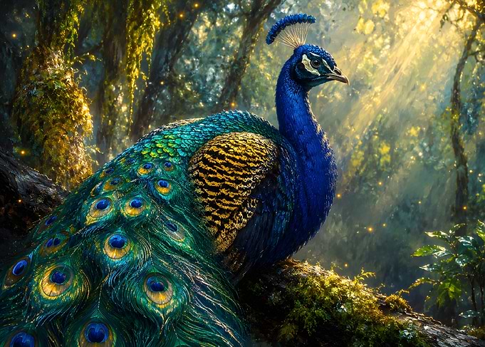 Majestic Peacock in Enchanted Forest