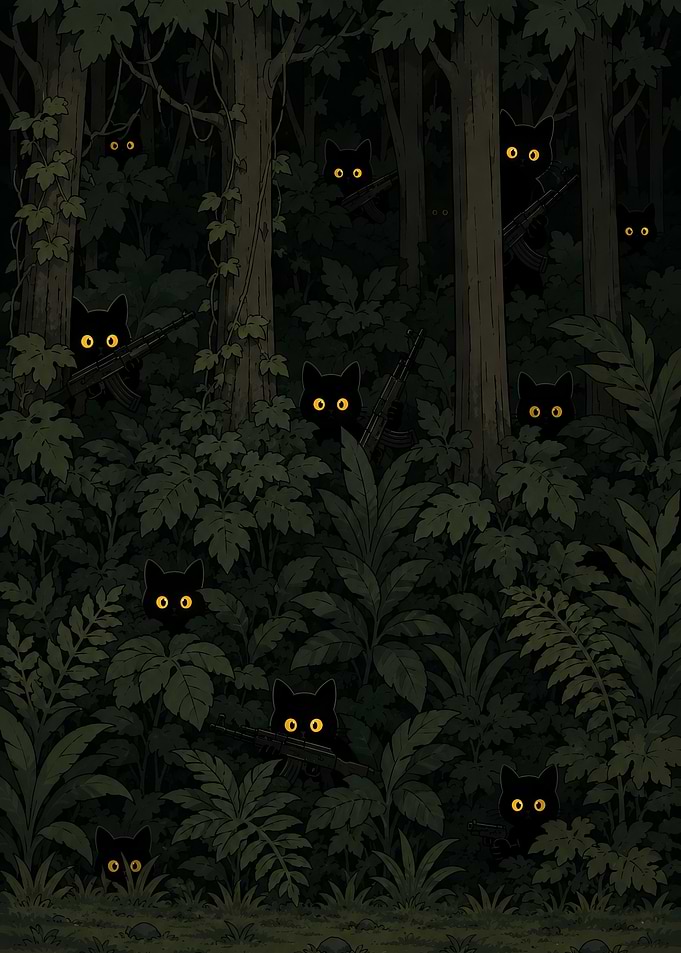 Black Cats with Guns in Forest
