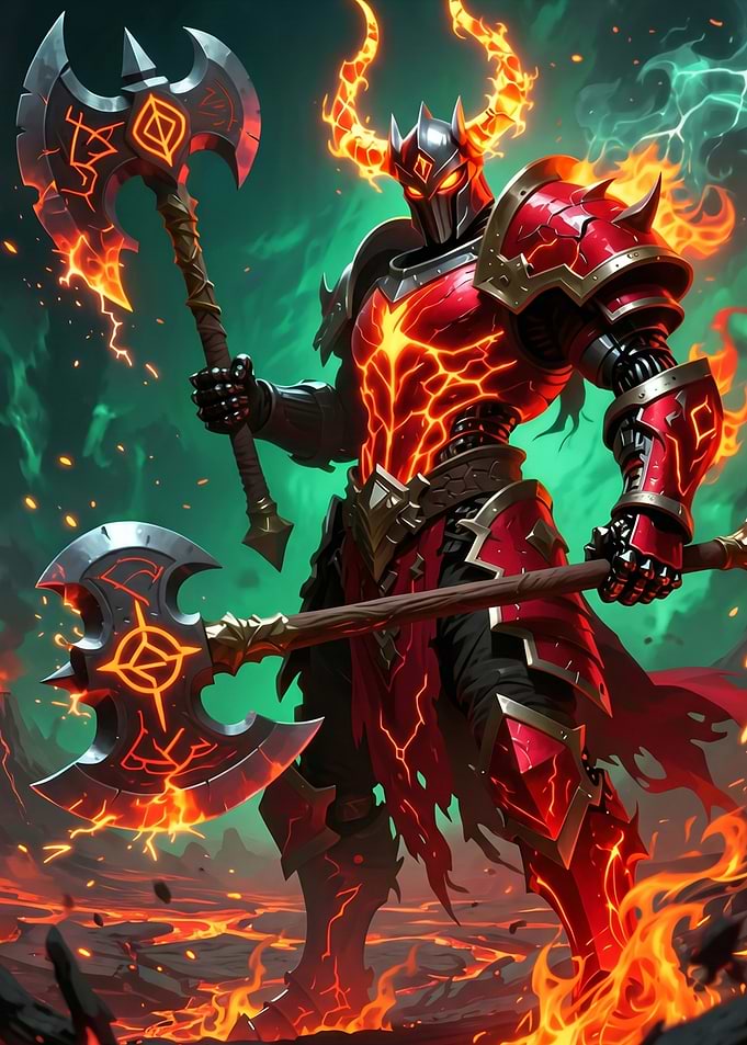 Fiery Warrior with Axes