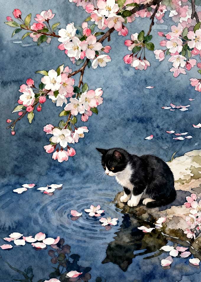 Kitten by Cherry Blossoms