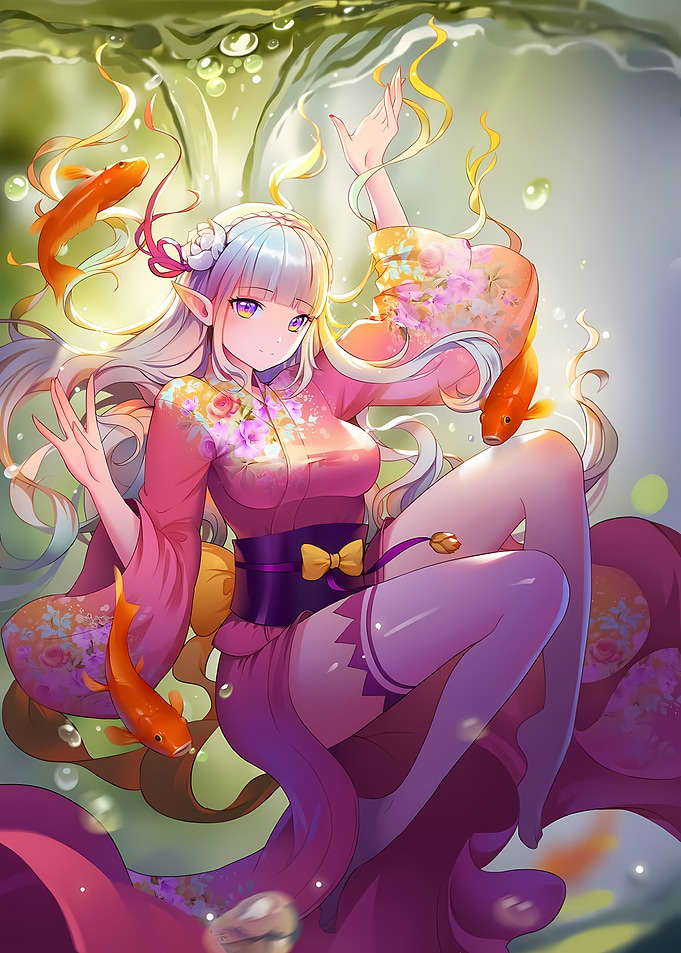 Anime Elf Girl with Koi Fish