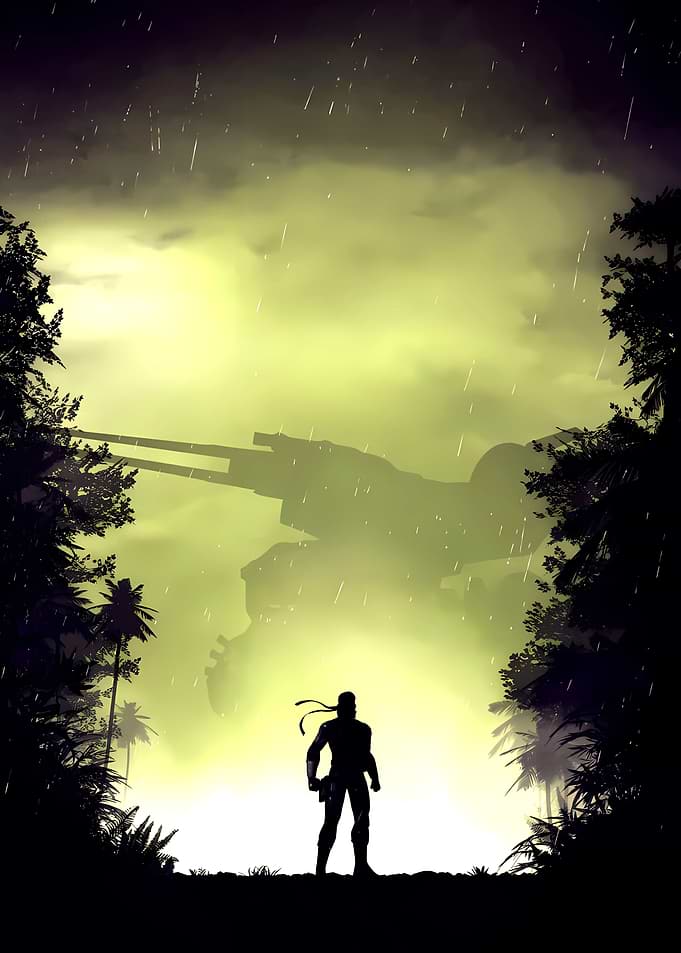 Snake vs. Metal Gear in the Rain
