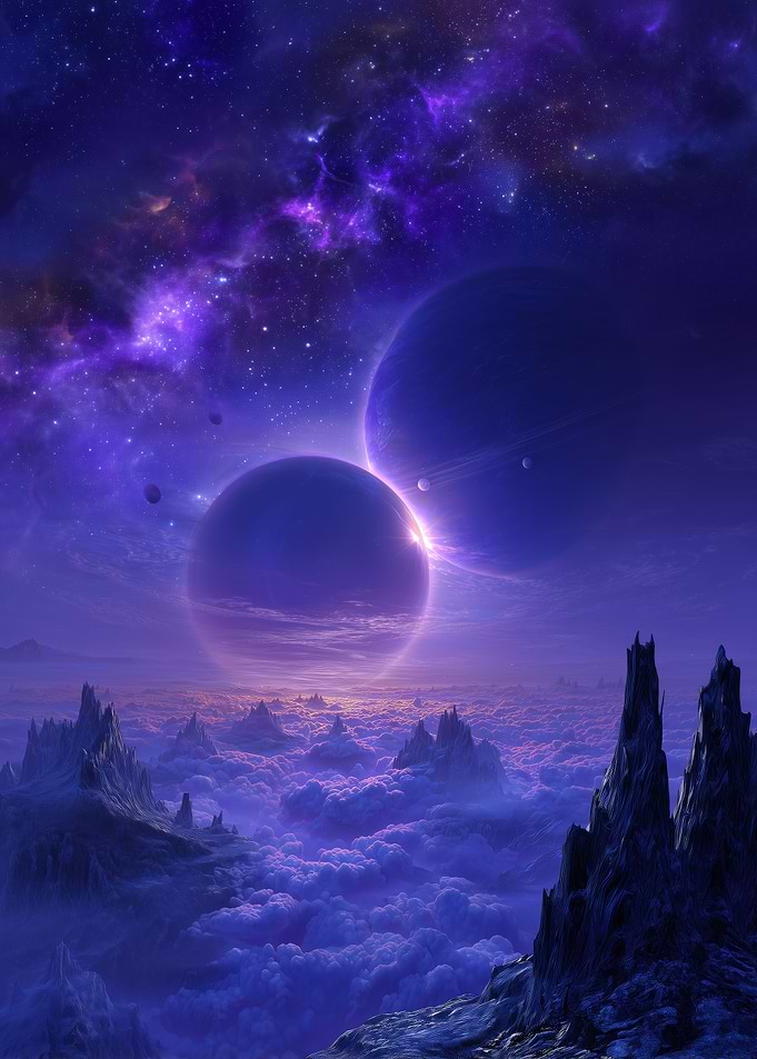 Alien Planet Landscape with Planets