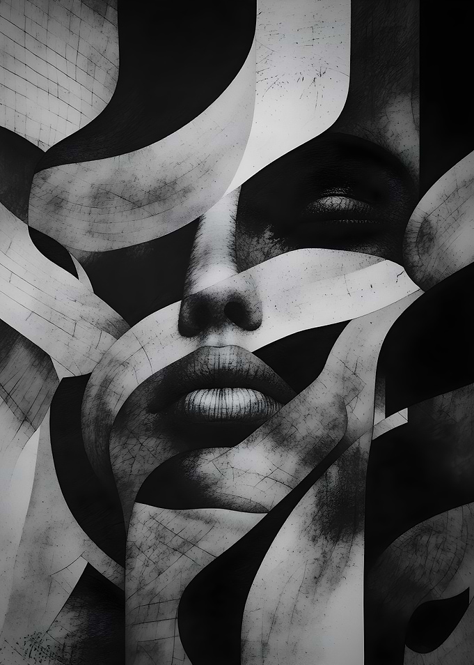 Abstract Face with Swirling Ribbons