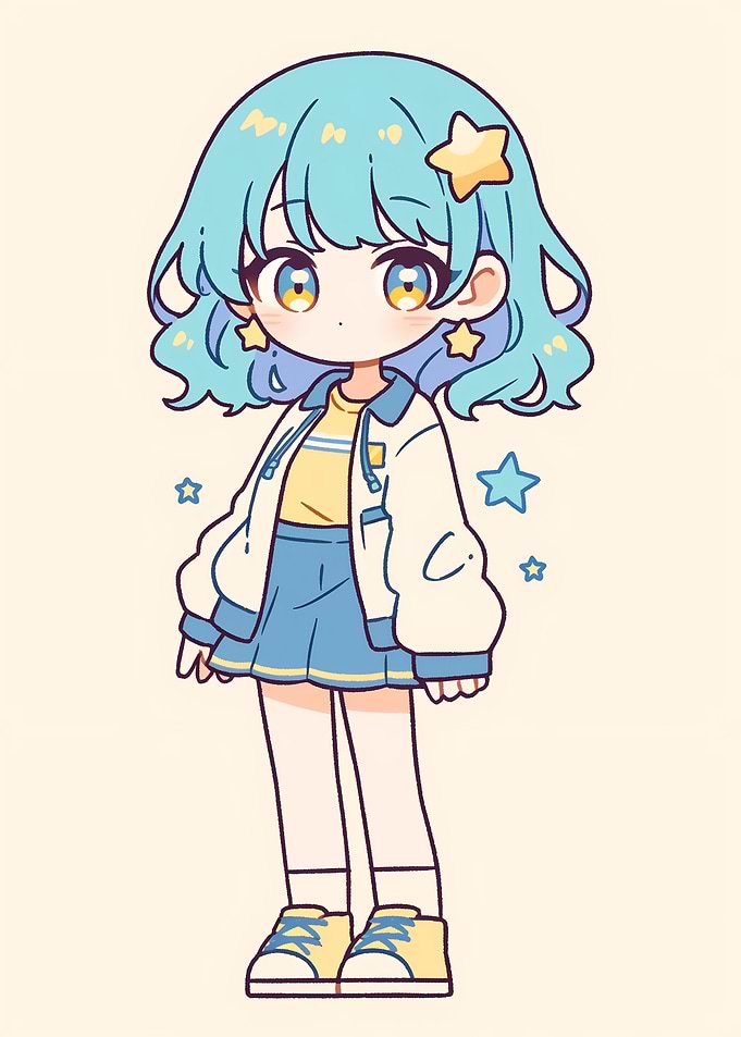 Soft Pastel Cute Chibi Anime Streewear Girl