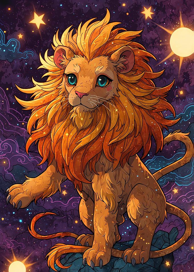 Cute Leo Zodiac Lion in Space