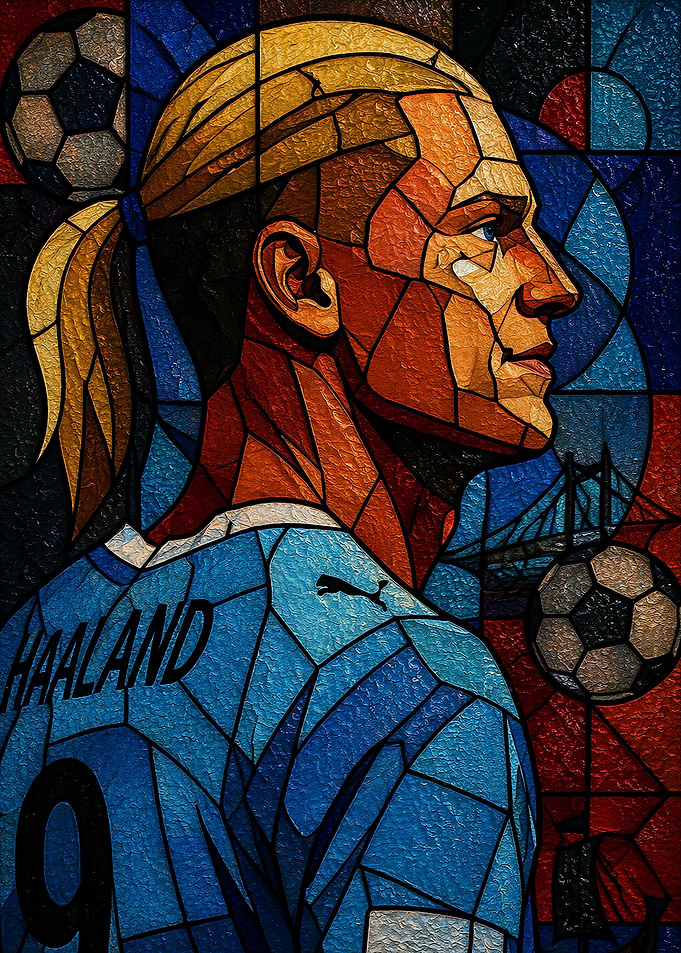 Erling Haaland Stained Glass Portrait