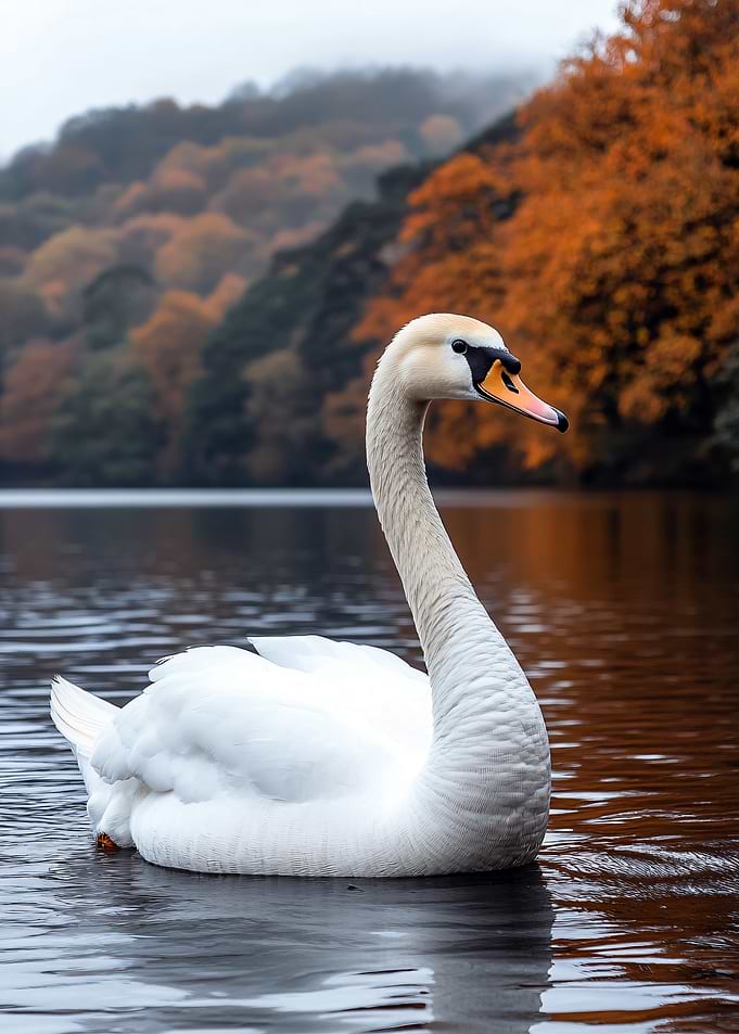 Swan on a lake in autumn