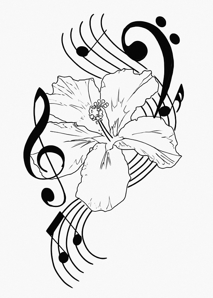 Hibiscus Flower with Musical Notes