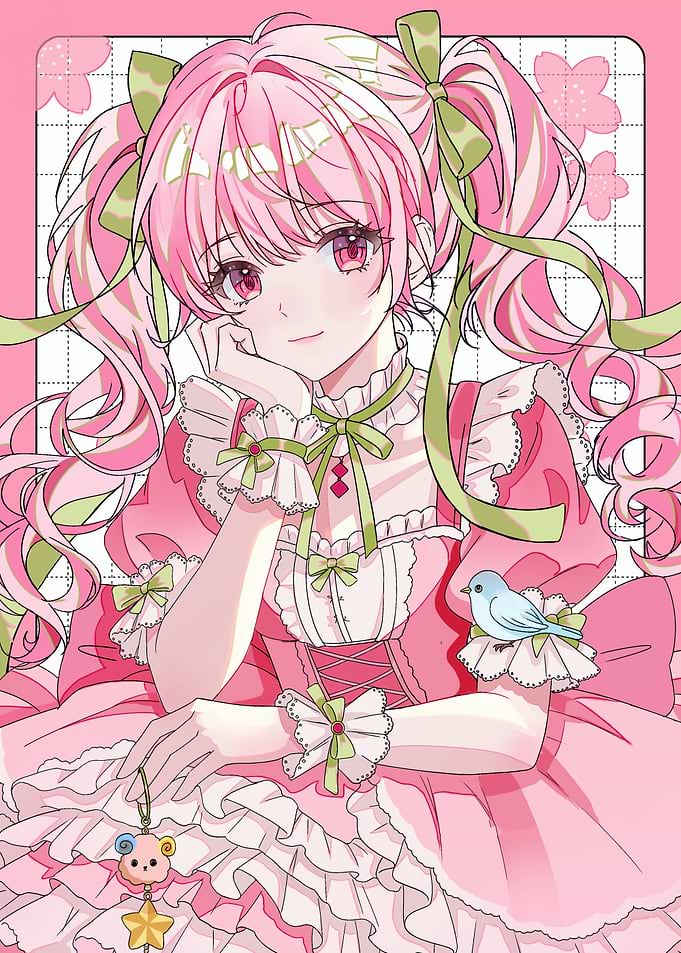 Cute Anime Girl in Pink Dress